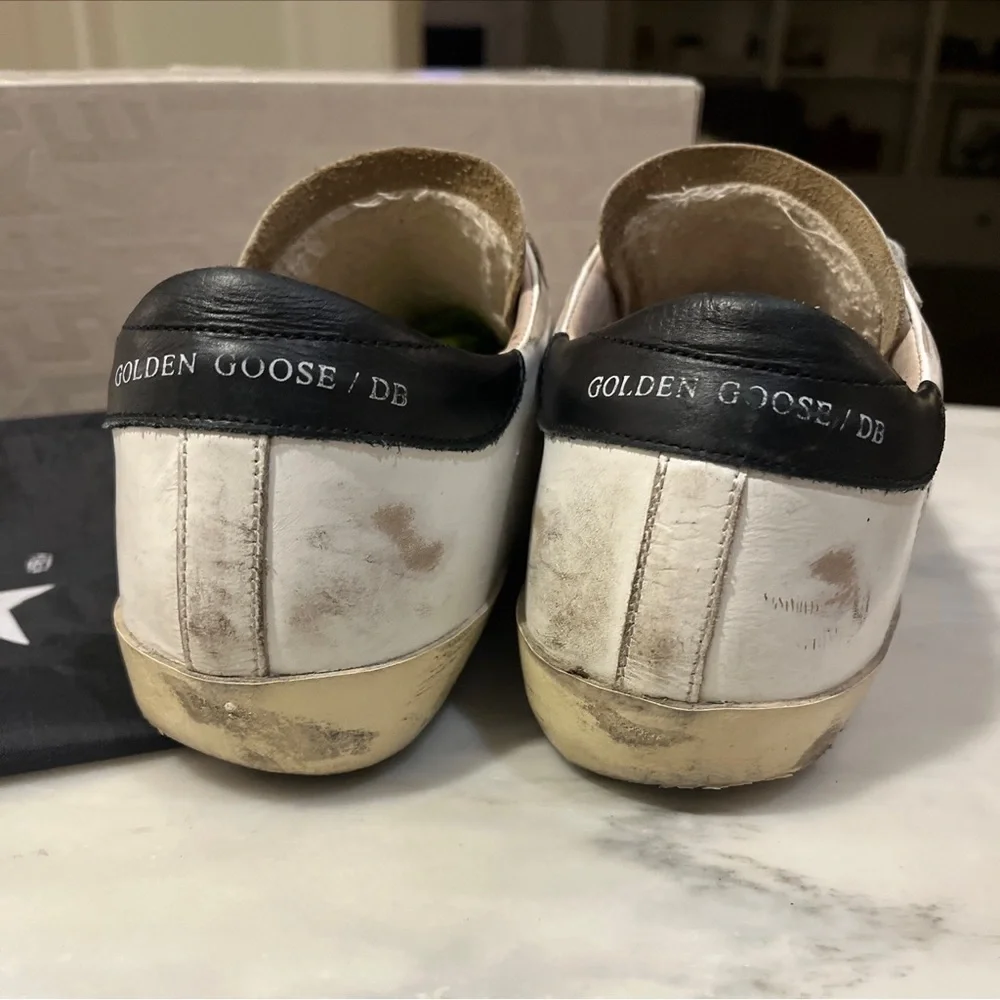 Golden Goose White Distressed Sneakers with Black Star - Picture 7 of 10